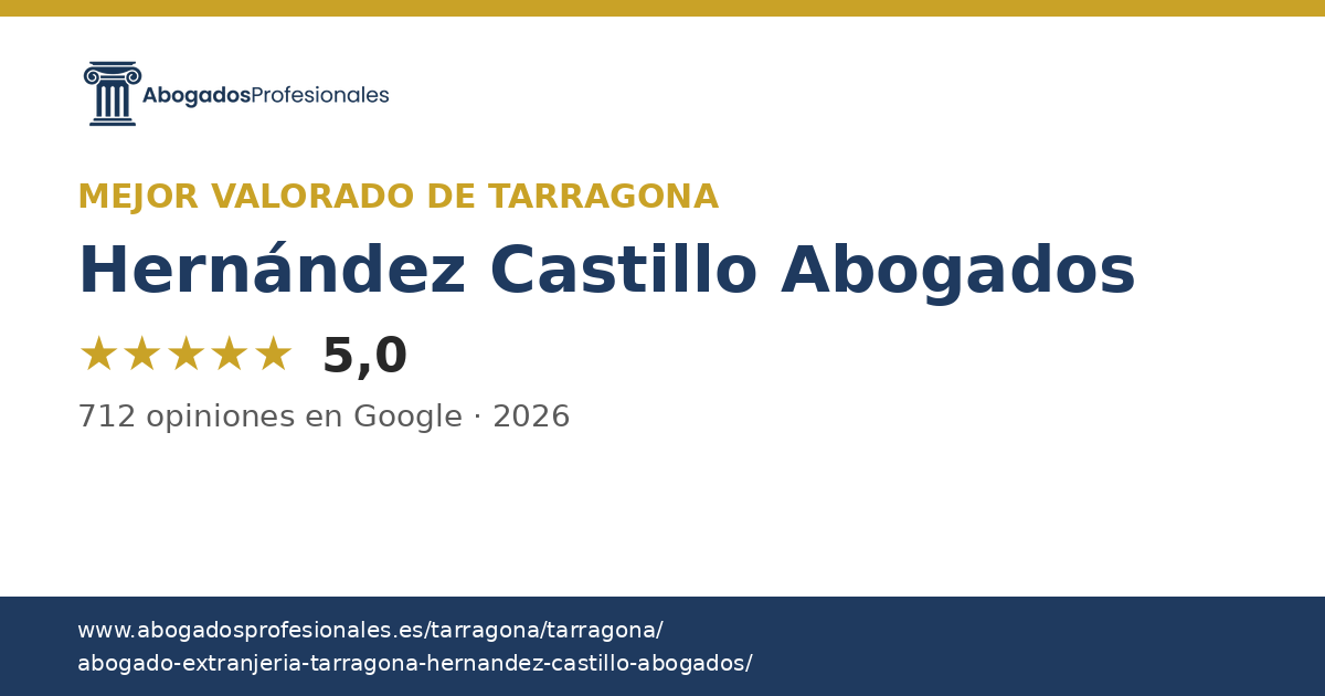 Insignia: mejor calificado de Tarragona 2026 — Hernández Castillo Abogados